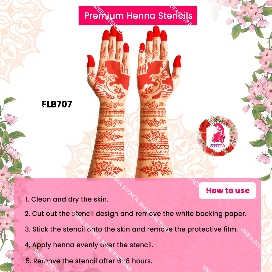 FLBS 707 Shehnai Floral Grace Mehndi double hand Henna Stencil